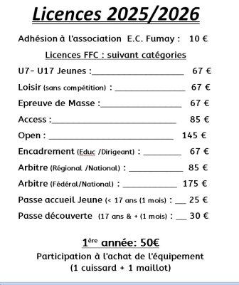 Tarif licences et adhésion à l'ECF